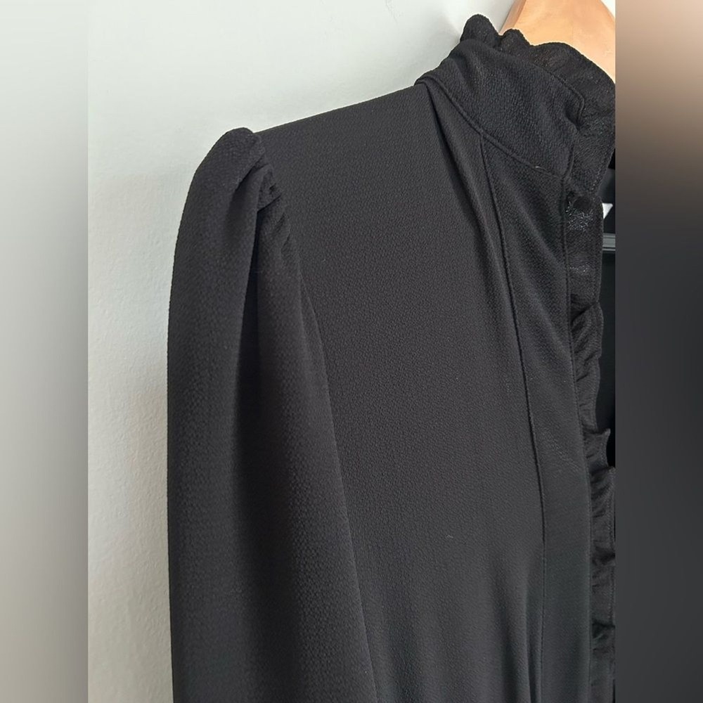 London Times Black Ruffle Neck Smocked Waist Tiered Dress Long Sleeve‎ Womens 14 - Picture 4 of 15